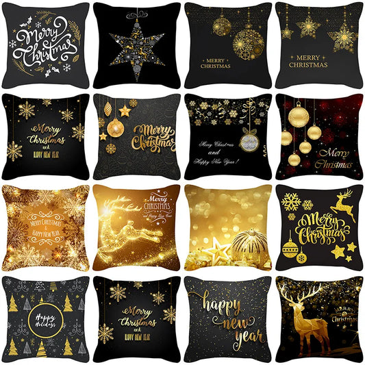 Black And Gold Christmas Pillow Cover