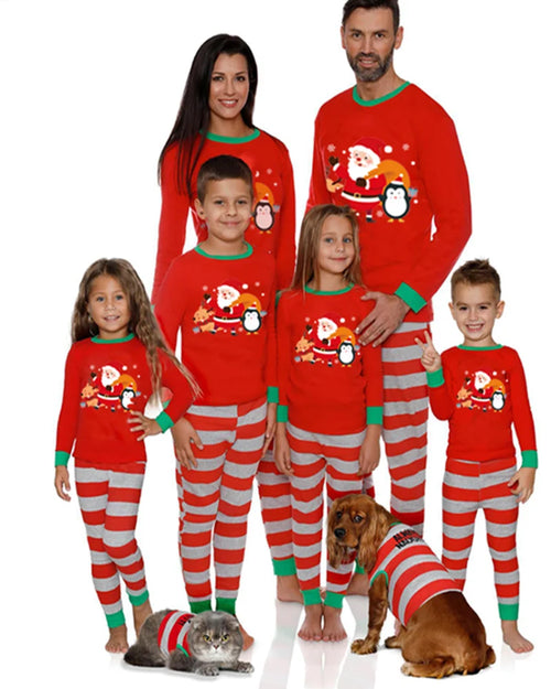 Family Matching Cartoon Red Santa Pajamas Set