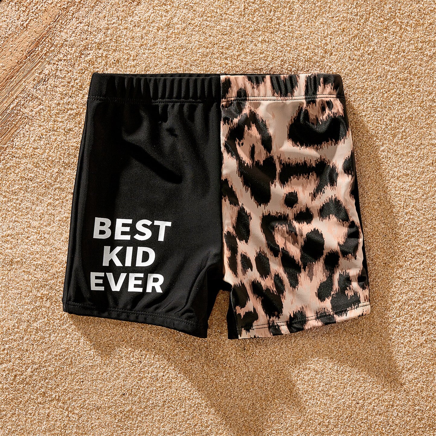 Family Matching Leopard & Black Spliced One Shoulder Swimsuits