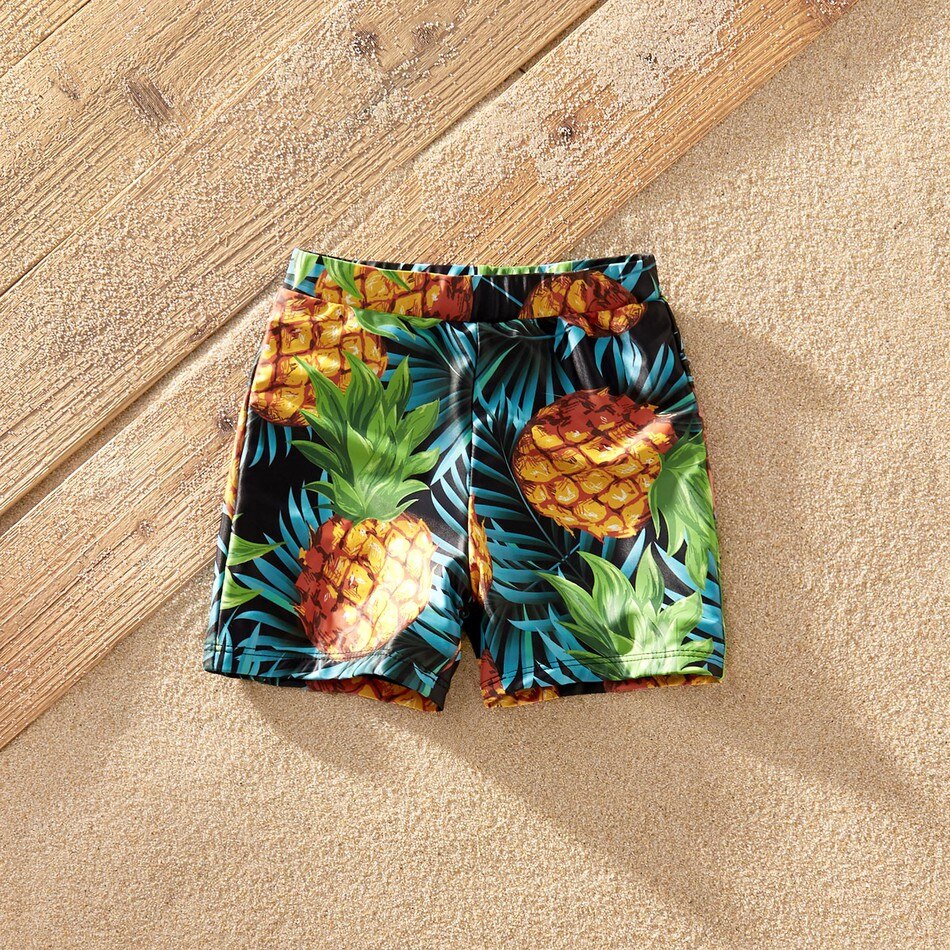 Family Matching Pineapple Full Print Ruffle Sleeve Swimsuits