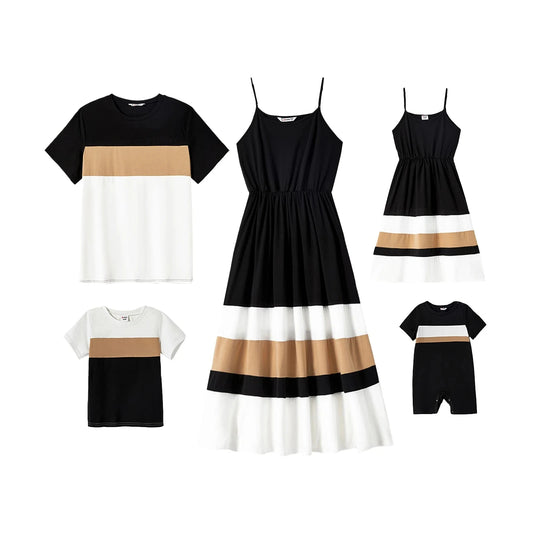 Family Matching Colorblock Spliced Cami Dresses