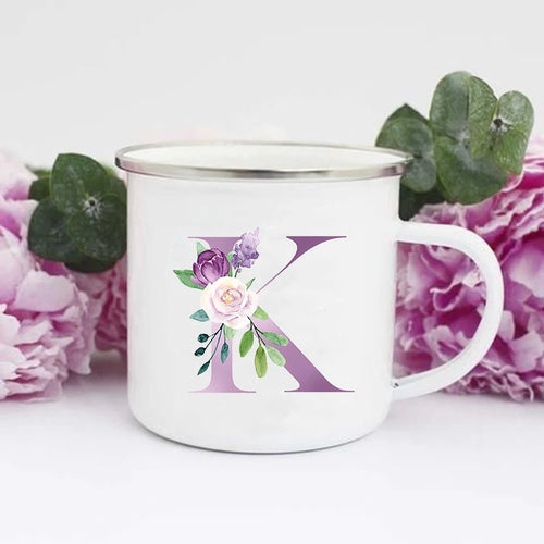 Letter Flower Print Mugs