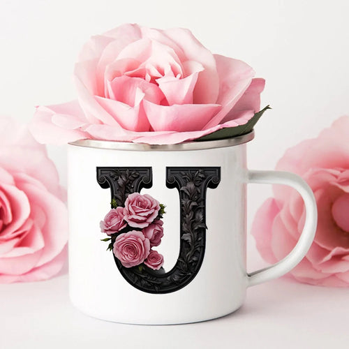 Initial Letter Monogram Floral Alphabet Mug