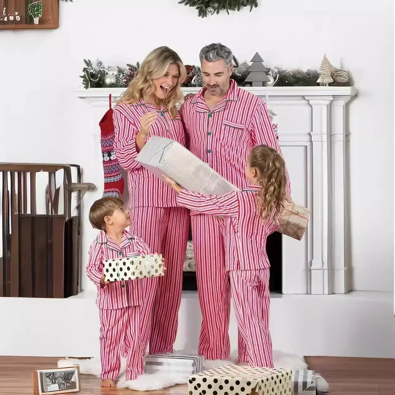 Family Maching Christmas Striped Print Pajamas
