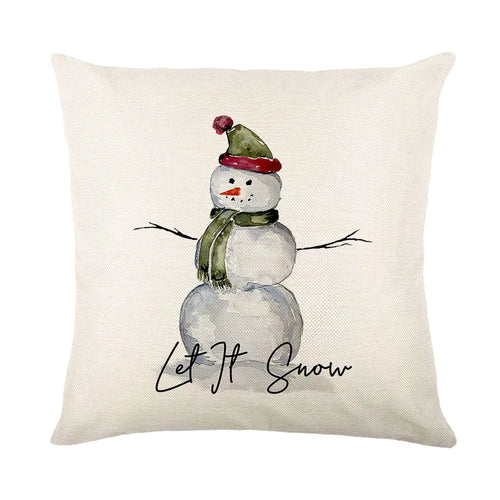 Christmas Decoration Cushion Watercolour Tree Snowman Red Pink Throw