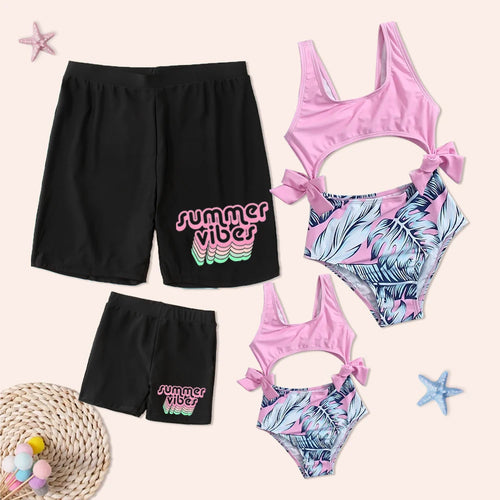 Family Matching Black and Yellow Swimwear