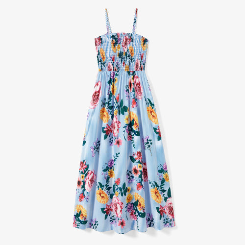 Family Matching Sets Denim Blue Short-Sleeve Shirt and Floral