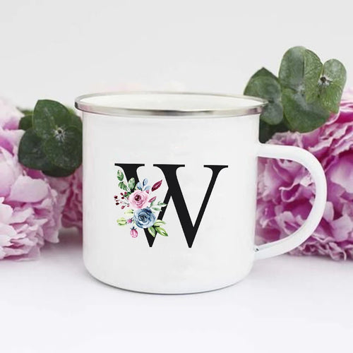 Letter Floral Print Enamel Mugs