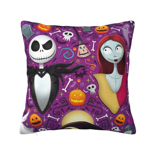 Halloween Skull Jack Sally Throw Pillow