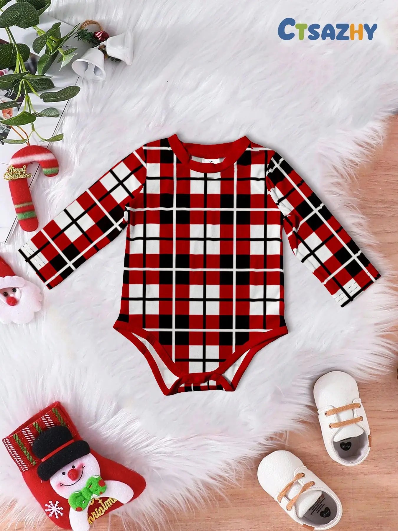 Family Matching Cartoon Elk Check Print Pajamas