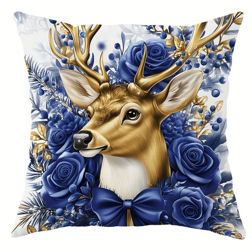 New Year Christmas Blue Pillow Case