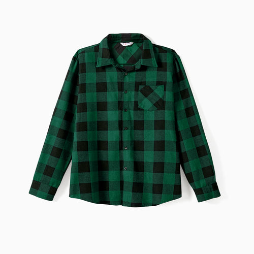 Family Matching Green Plaid Long Sleeves Dresses