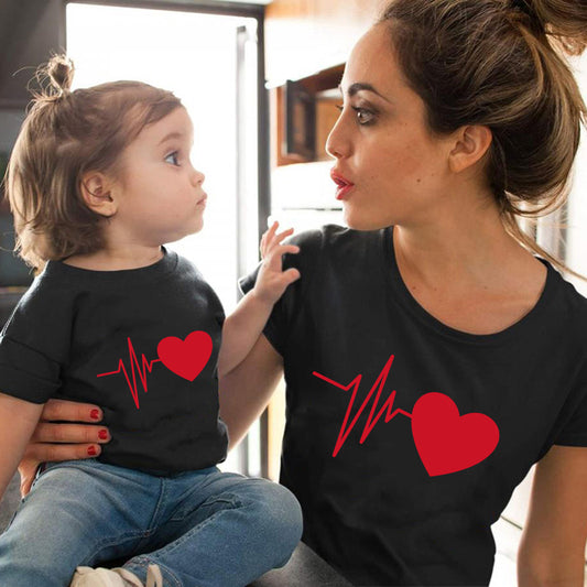 Mommy And Daughter Heart Print T-shirt