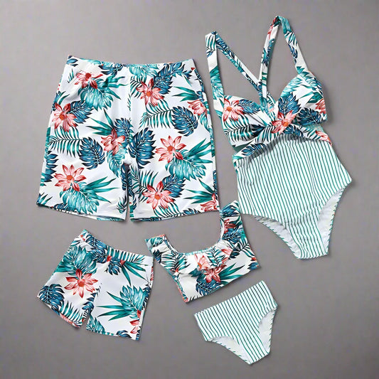 Family Matching Leaf Print Swimsuits