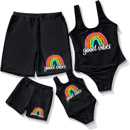 Family Matching Rainbow Print Swimsuits