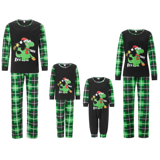Family Matching Long Sleeve Cartoon Dinosaur Print Pajamas Set