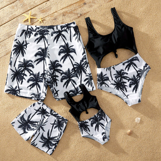 Family Maching Coconut Tree Print Swimwear