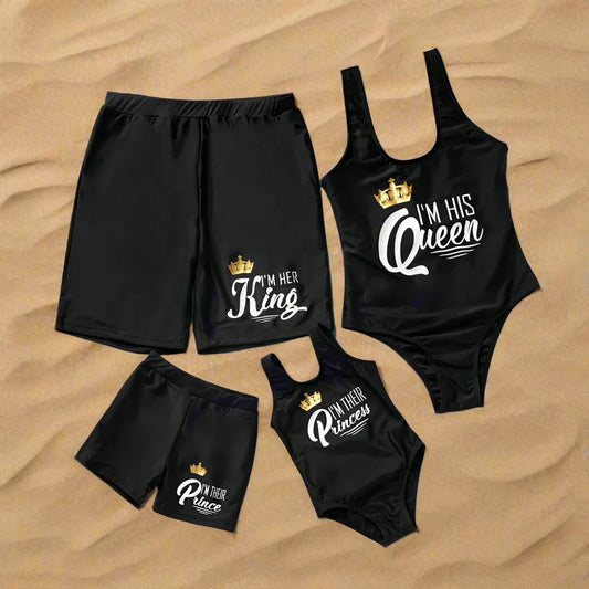 Family Matching Text Print Swimsuit