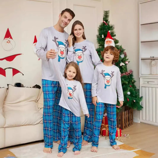 Family Matching Blue Fawn Printed Pajamas
