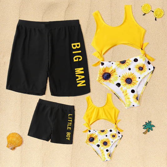 Family Matching Black and Yellow Swimwear