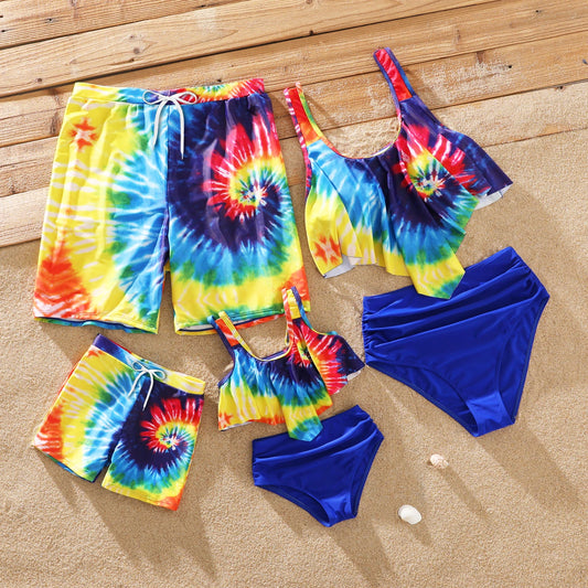 Family Matching Tie Dye Tank Crop Top Swimwear