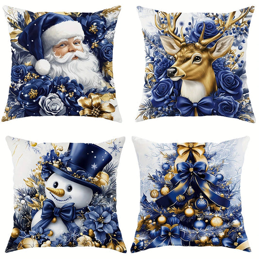 New Year Christmas Blue Pillow Case