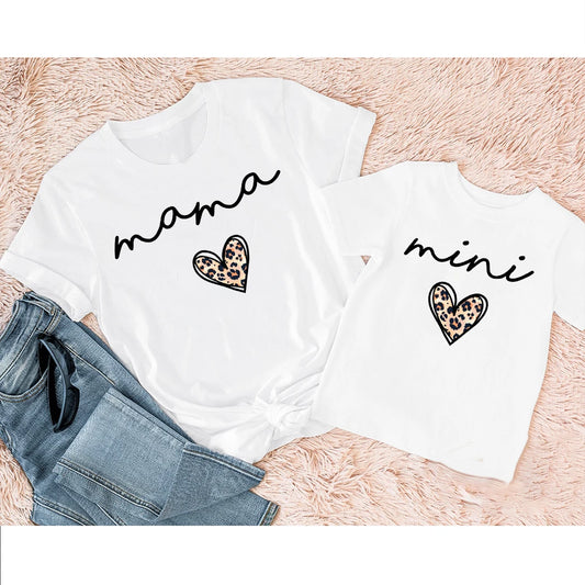 Mama Mimi Leopard Heart Print Mother & Daughter T-shirt