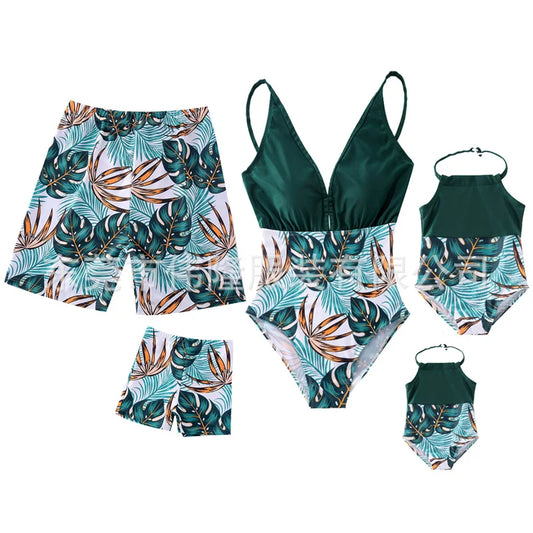 Family Matching Plant Print Swimwear