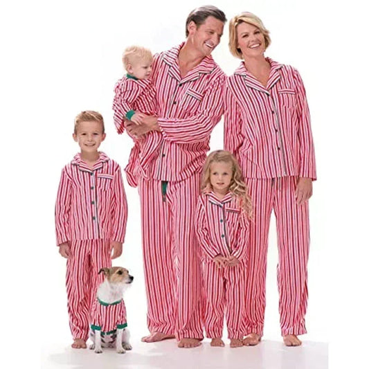 Family Maching Christmas Striped Print Pajamas