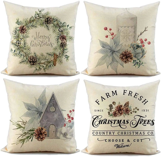 Christmas Decoration Linen Pillowcase
