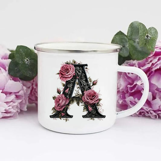 Initial Letter Monogram Floral Alphabet Mug