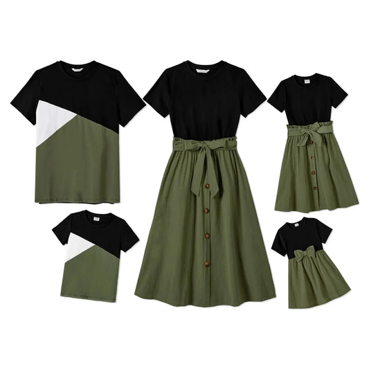 Family Matching Two Tone Short-sleeve Dresses