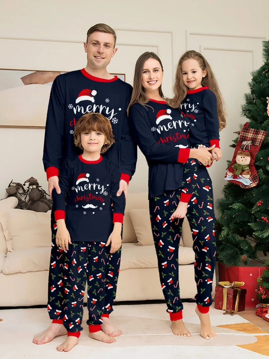 Family Matching Merry Christmas Print Pajamas