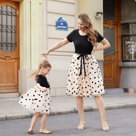 Mommy and Daughter Black Top Spliced Dresses