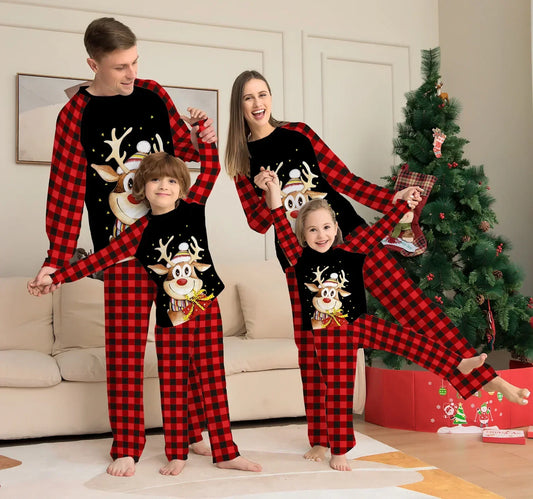 Family Matching Cartoon Elk Print Pajamas Set