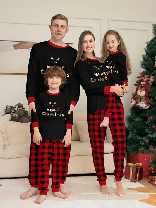 Family Matching Christmas Letter Print Pajamas Set