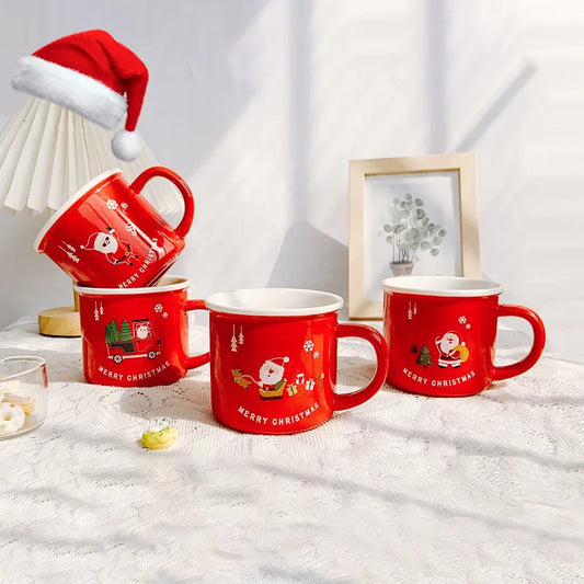 Red Coffee Mug Santa Deer Mug