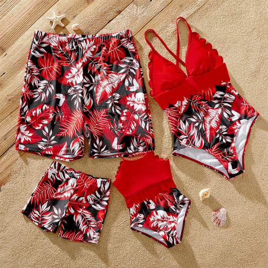 Family Matching Allover Plant Print Swimwear
