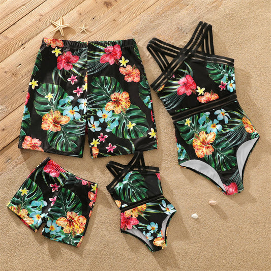Family Matching Coconut Tree Print Swimsuit
