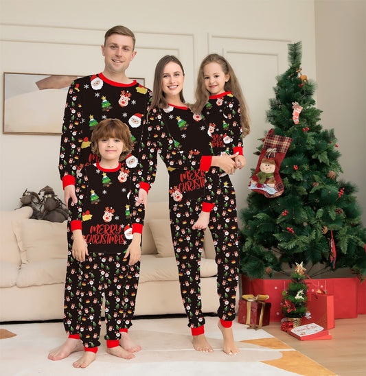 Family Matching Xmas Black Pajamas Set